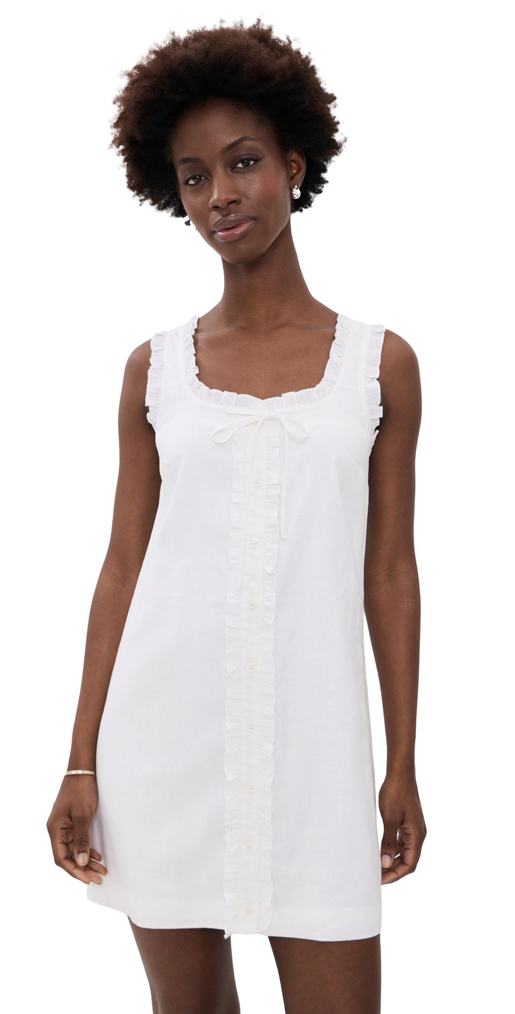LE JEAN Linen Ruffle Dress White XL