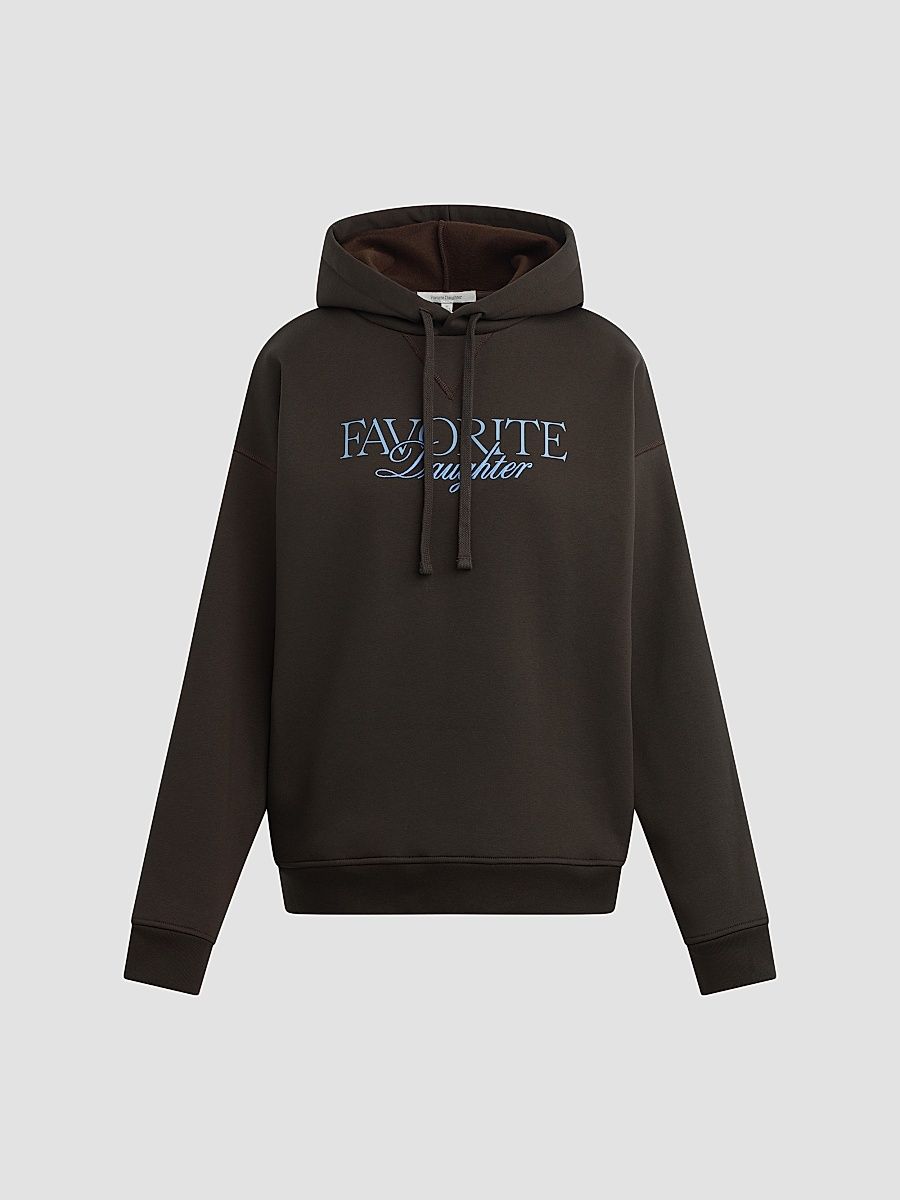 Women's The Embroidery Ritzy Logo Cotton-Blend Hoodie - Espresso Sea Blue - Size Medium