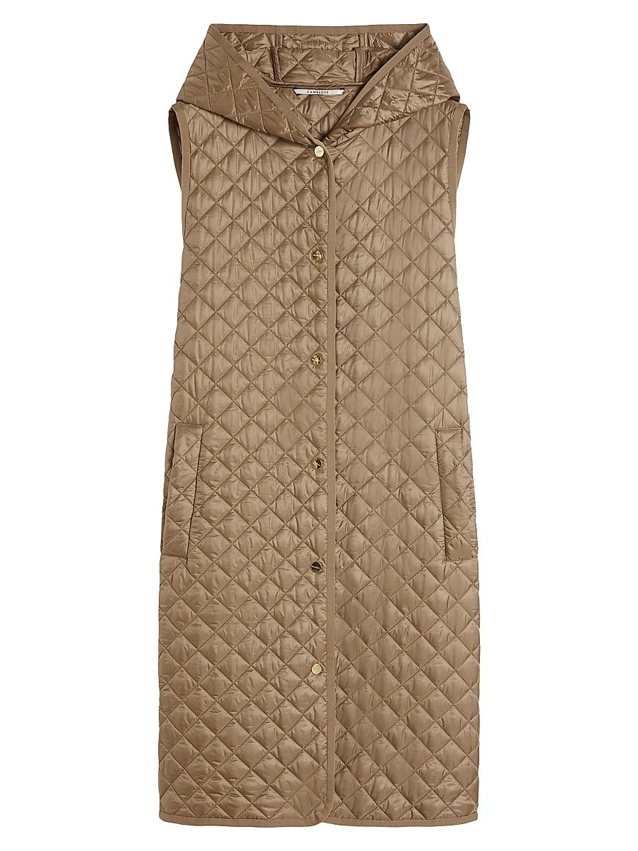 Women's Long Water Repellent Canvas Padded Gilet - Hazelnut Brown - Size 16