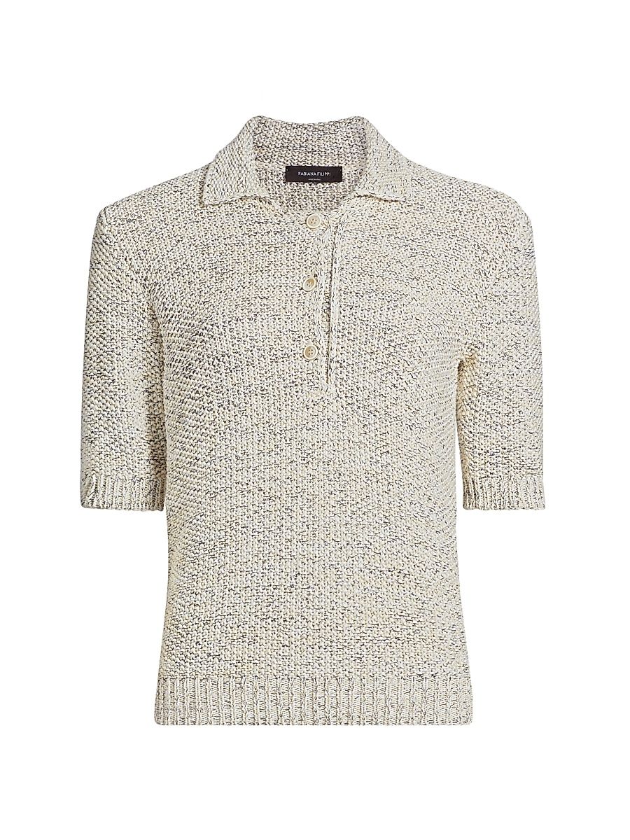 Women's Moss Stitch Polo Shirt - Vaniglia Bianco Blu Notte - Size 2