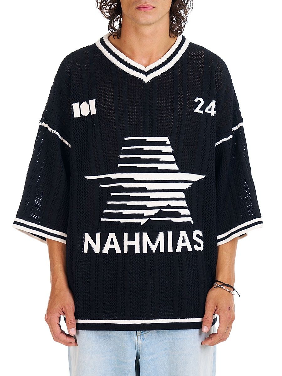 Men's Knit Star Football Shirt - Black Knitwear - Size Small