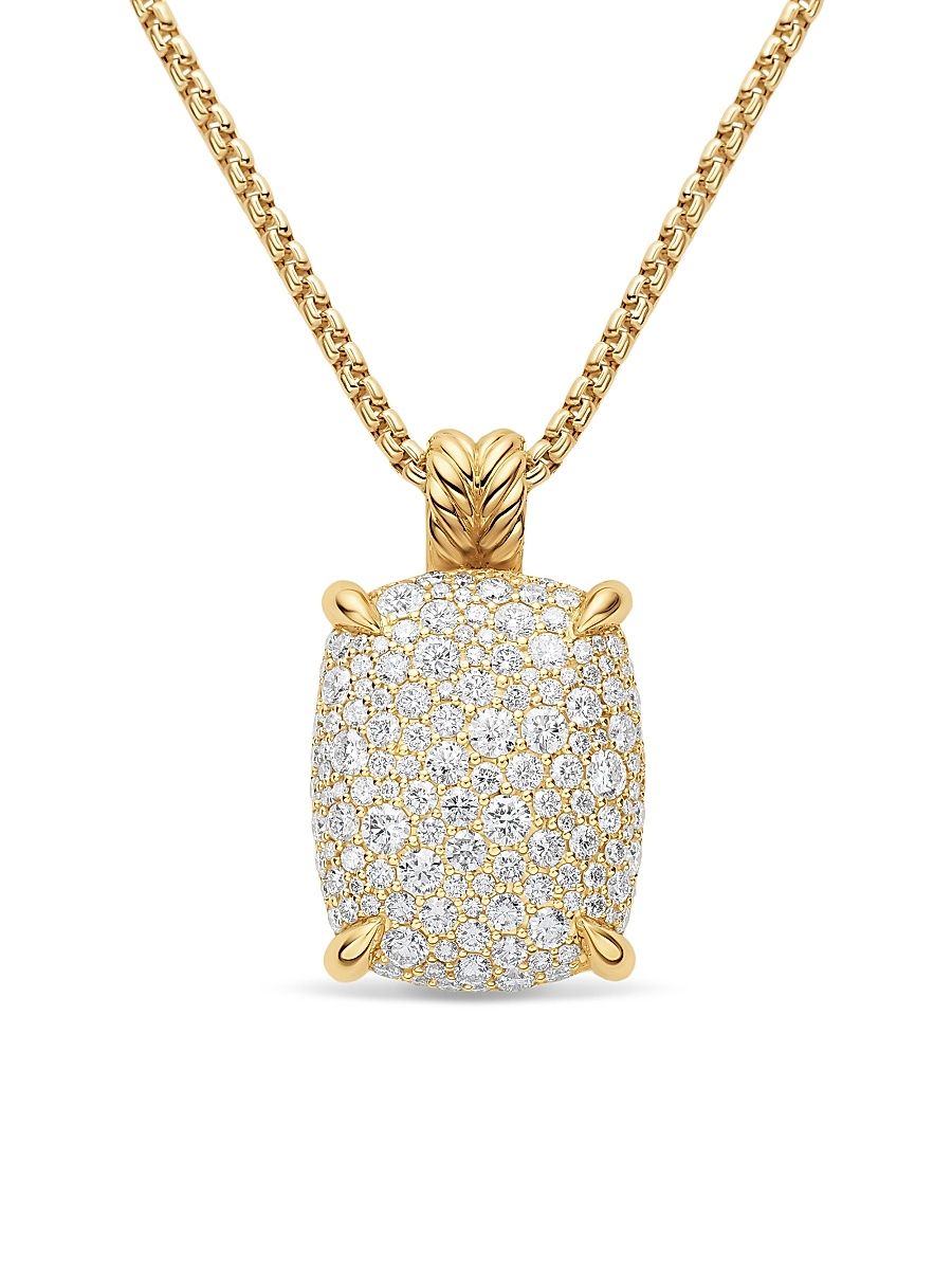 Women's Chatelaine Elongated Pendant Necklace in 18K Yellow Gold with Diamonds, 19MM - Diamond - Size 18