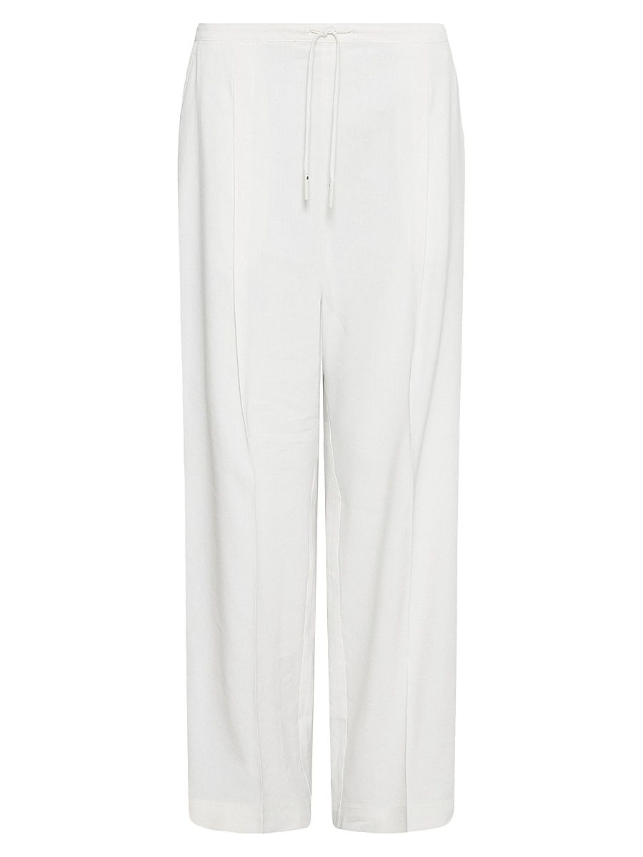 Women's Linen Blend Drawstring Trousers - Wool White - Size 14