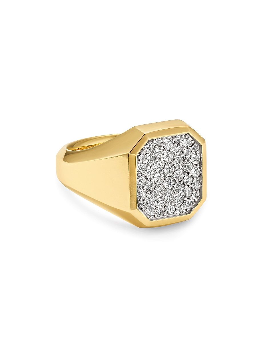 Men's Streamline Signet Ring in 18K Yellow Gold - Diamond - Size 9