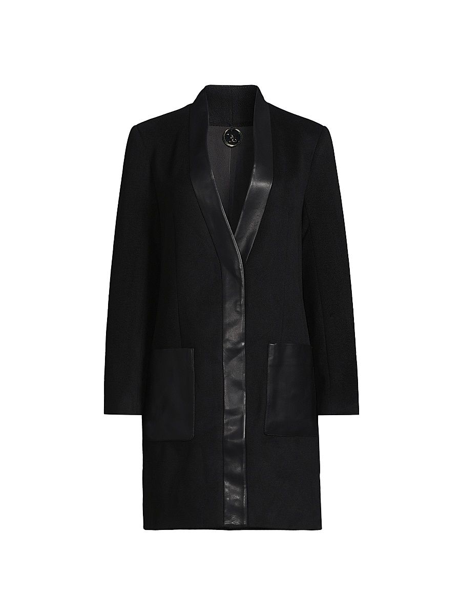 Women's Brigitta Wool Faux Leather-Trim Coat - Black - Size Large