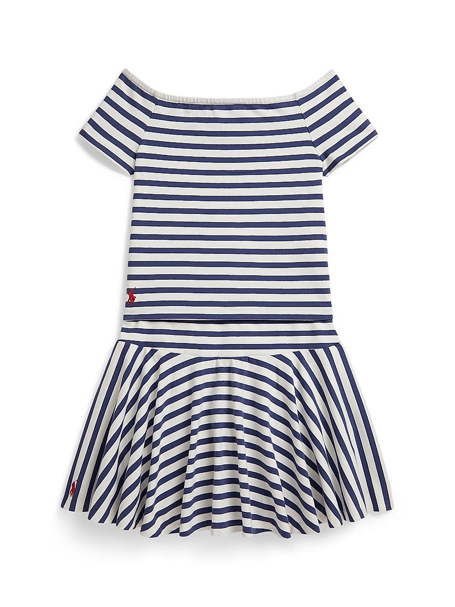 Little Girl's & Girl's 2-Piece Striped Stretch-Cotton Top & Skort Set - Deckwash White - Size 16