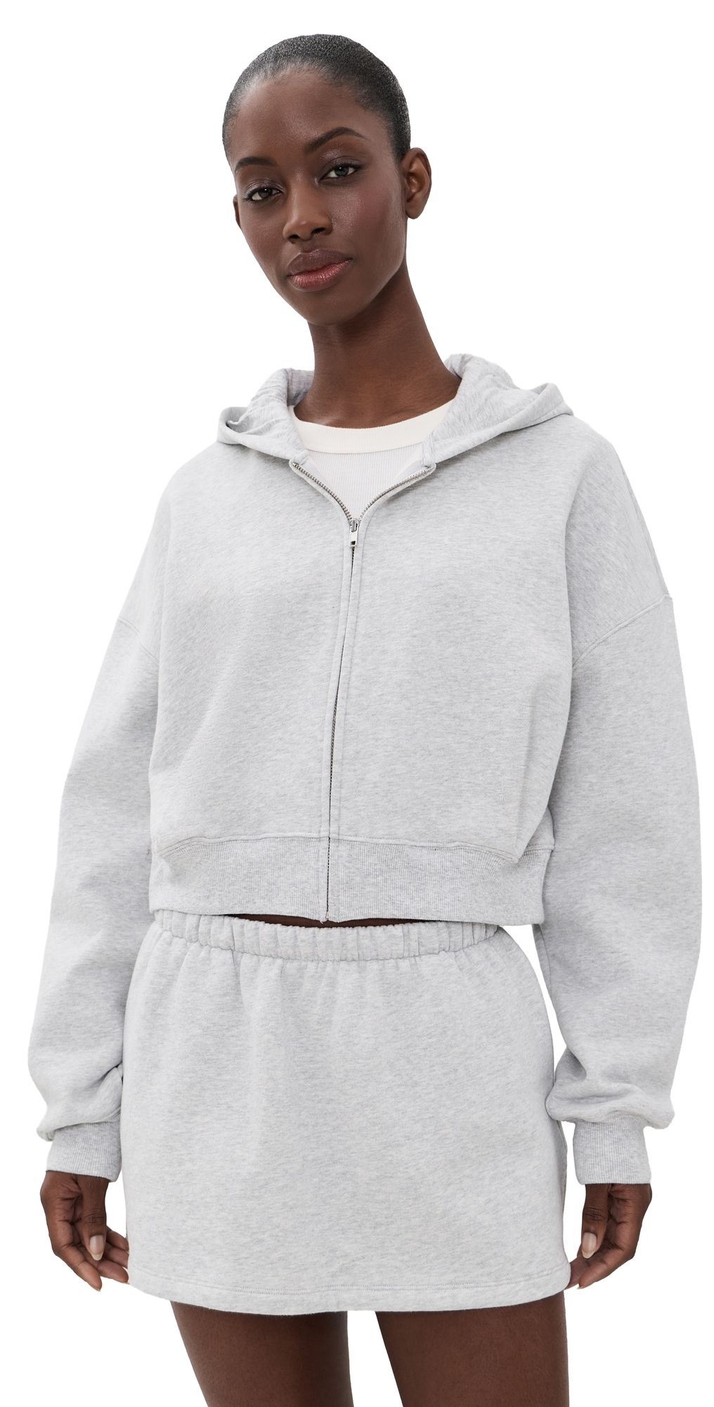 Good American The Zip Up Sweatshirt Heather Grey L