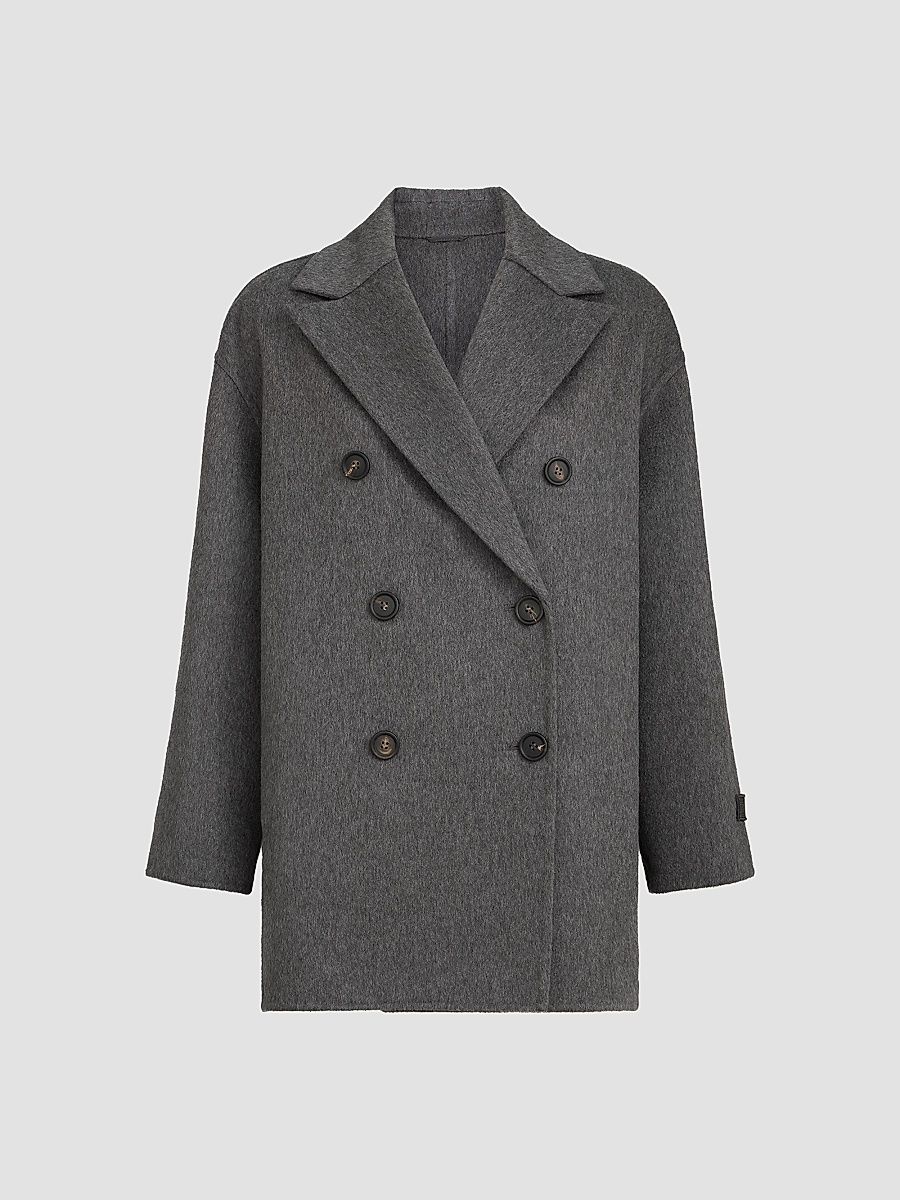 Women's Cashmere Double Beaver Cloth Pea Coat - Anthracite - Size 0