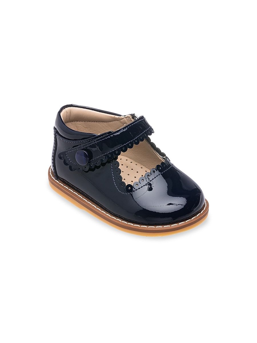 Elephantito Girl's Kid's Scallop Patent Leather Mary Jane Flats - Patent Blue - Size 6.5 (Baby)