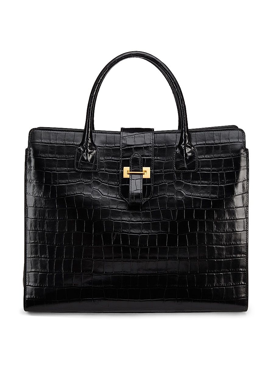 Women's Lou Croc-Embossed Leather Top Handle Bag - Black