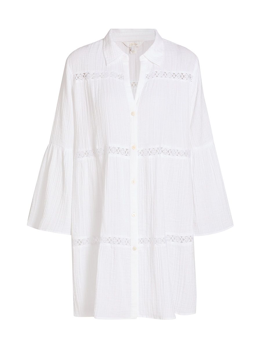 Women's Elspeth Tiered Cotton Cover-Up - White - Size XL