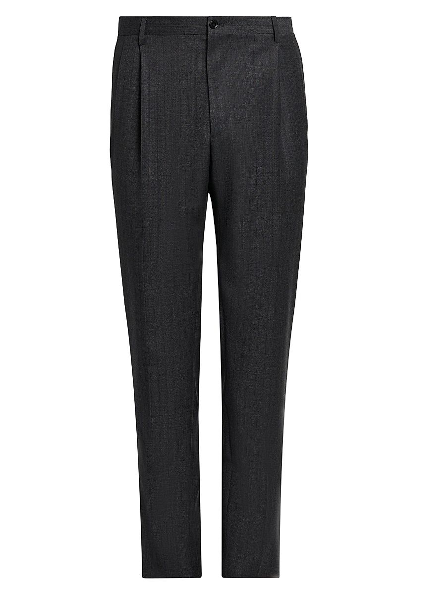 Men's Striped Pleated-Front Virgin Wool Pants - Rigato - Size 38