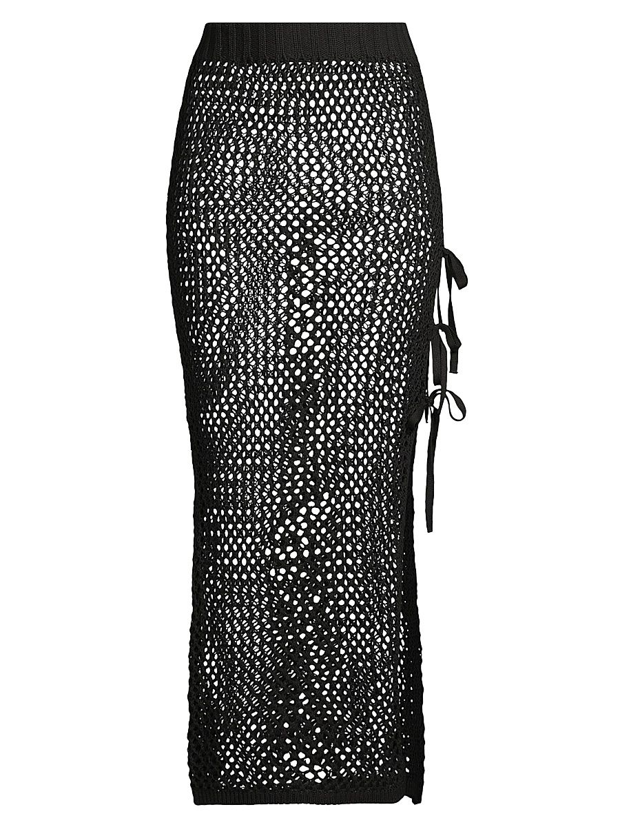 Women's Deborah Netted Cotton Maxi Skirt - Black - Size Large