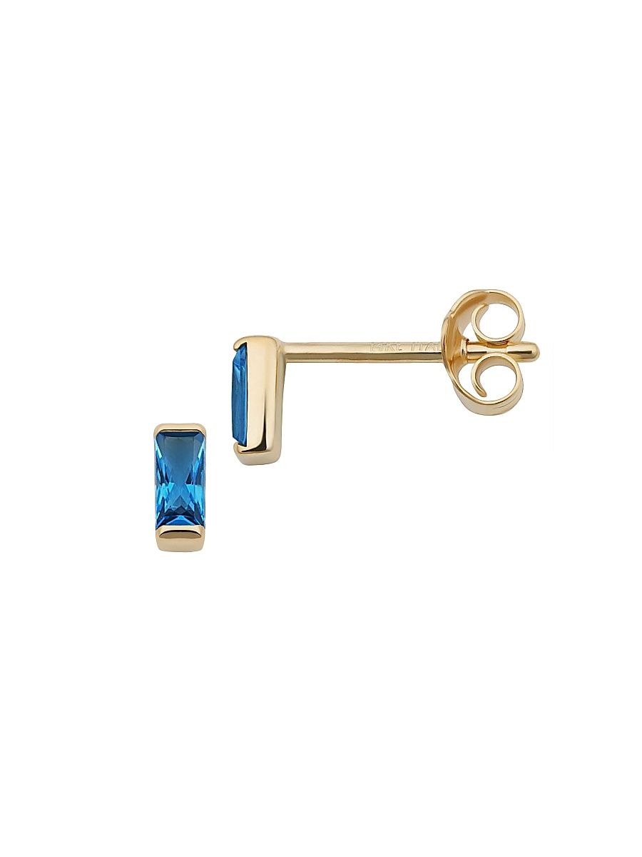 Women's 14K Yellow Solid Gold, Ocean Blue Fresco Baguette Micro Single Stud Single - Ocean Blue