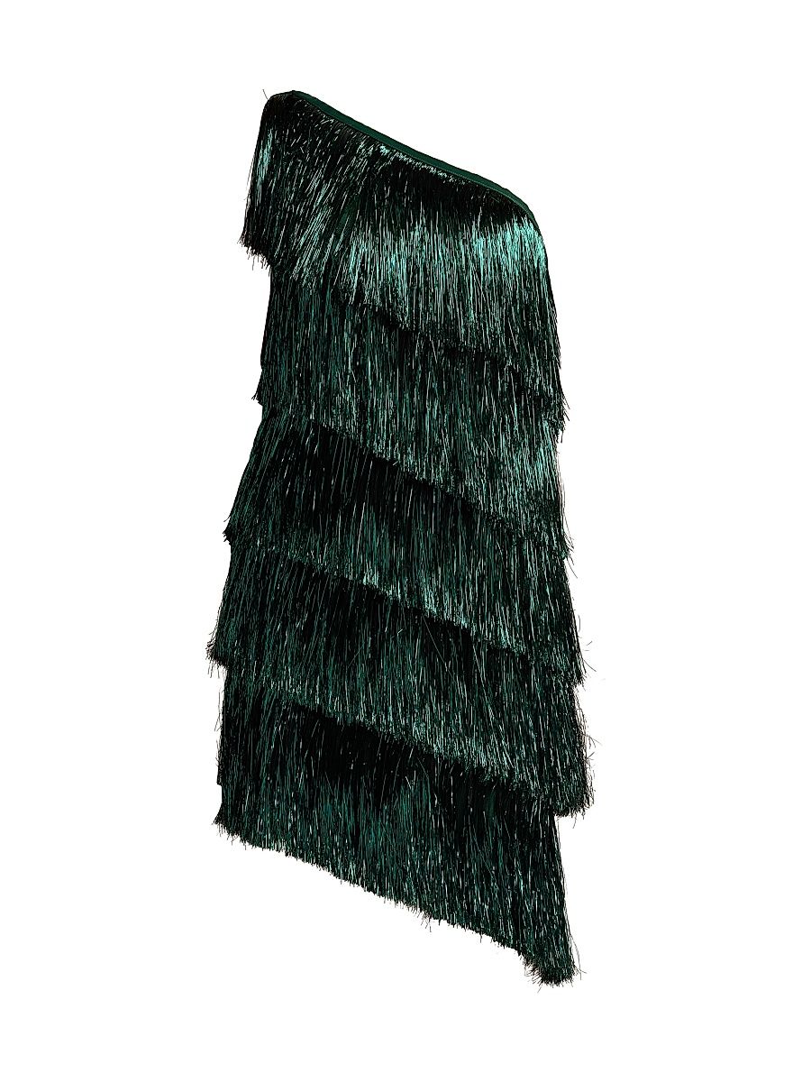 Women's Asymmetric Fringed Minidress - Jungle Green - Size 4