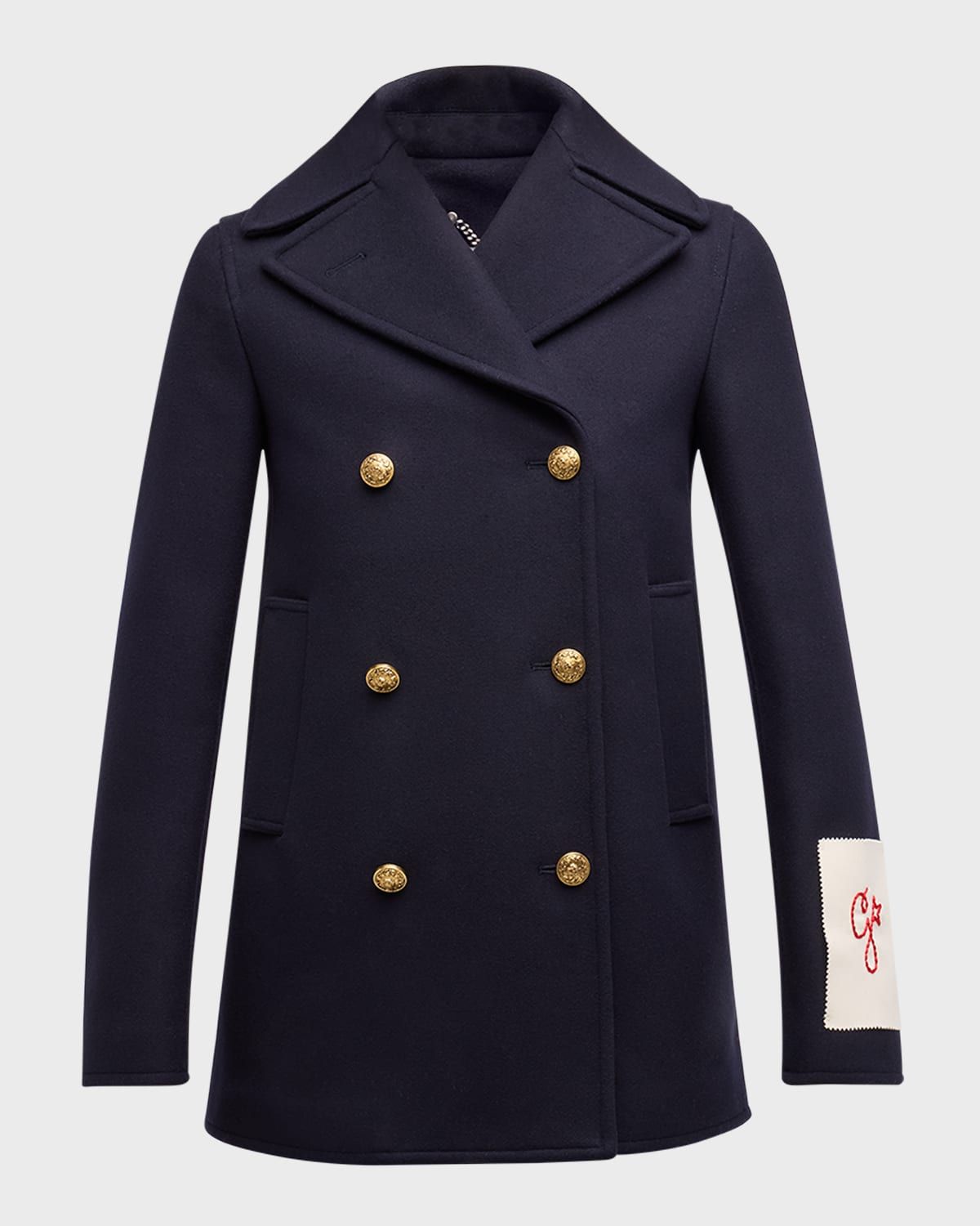 Wool Double-Breasted Button Peacoat
