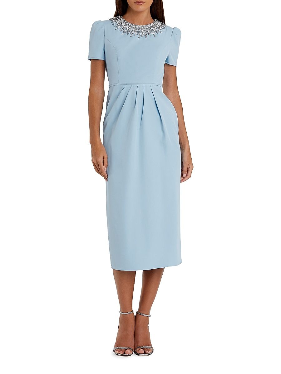 Women's Crystal-Embellished Sheath Midi-Dress - French Blue - Size 16