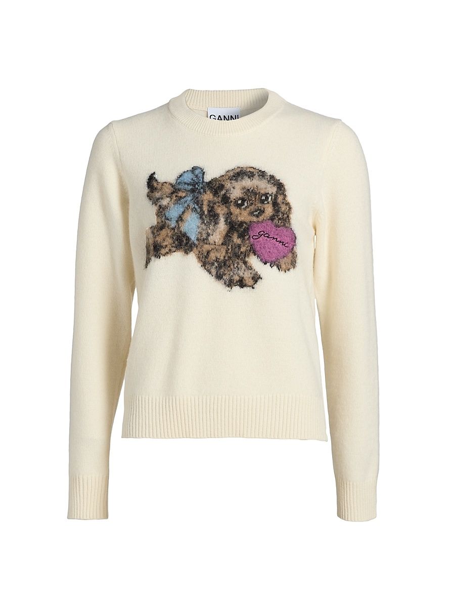 Women's Puppy Love Crewneck Sweater - Egret - Size Large