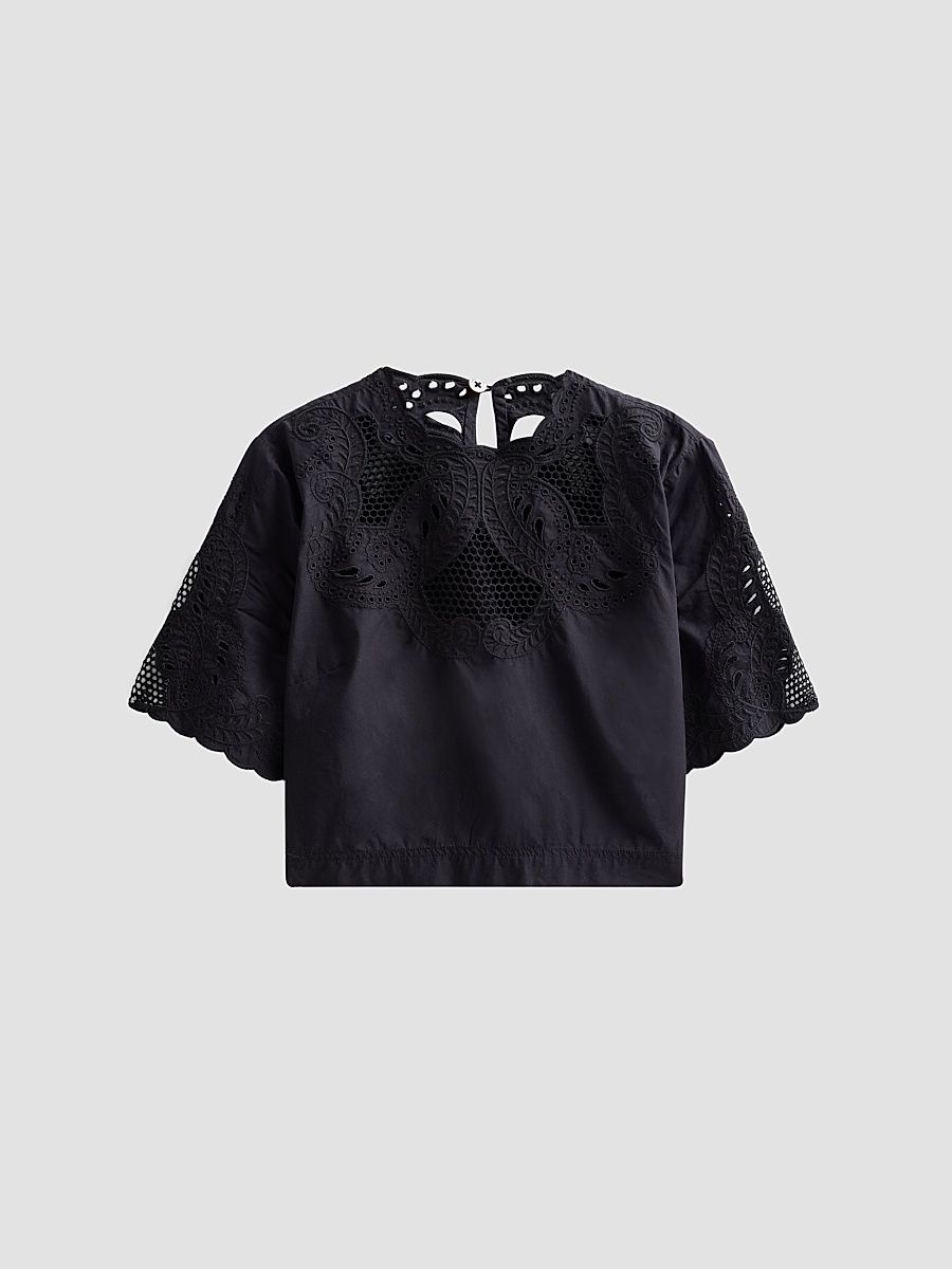 Women's Errol Eyelet Cotton Crop Top - Black - Size 16