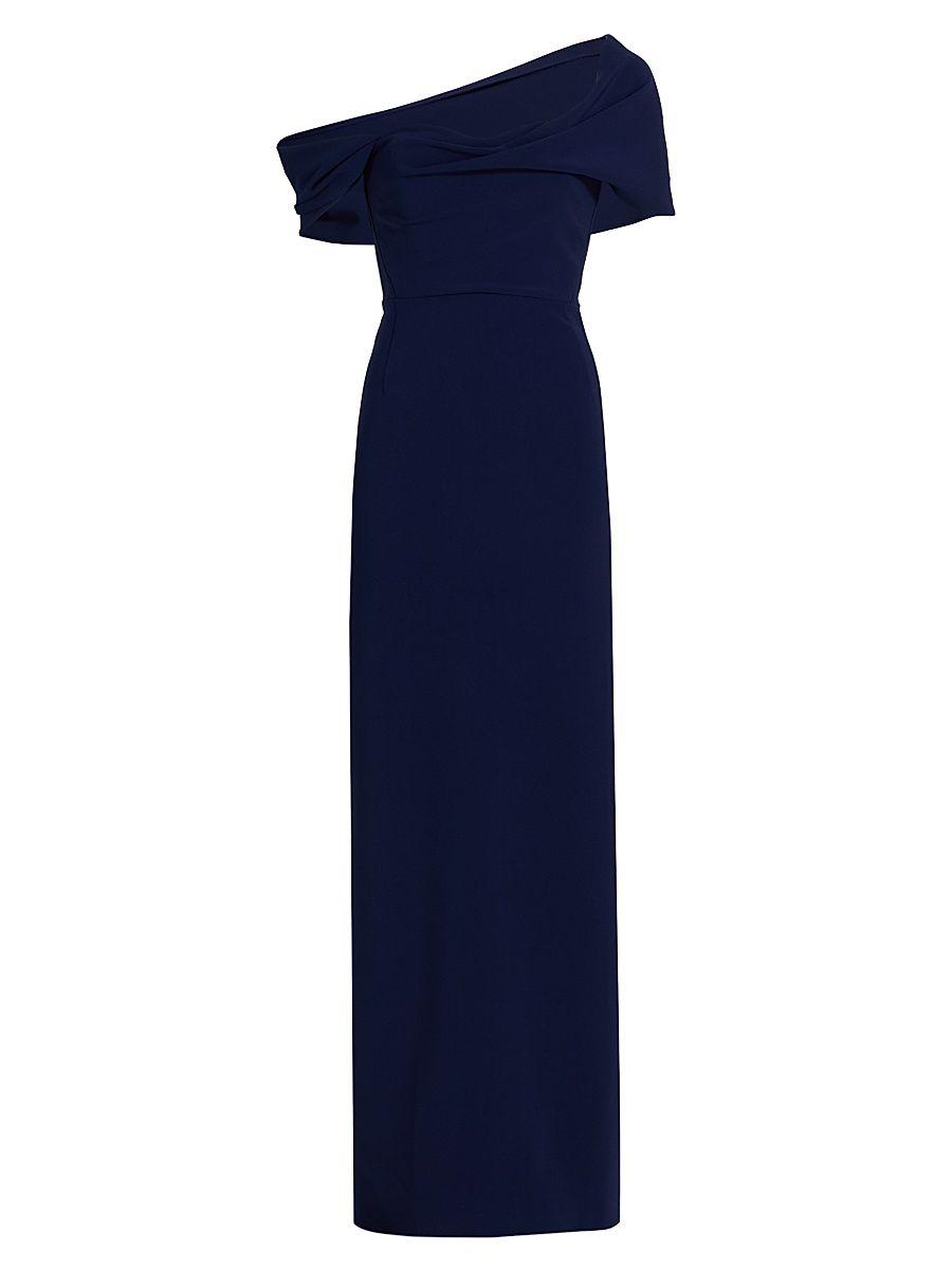 Women's Draped Off-the-Shoulder Column Gown - Dark Navy - Size 14