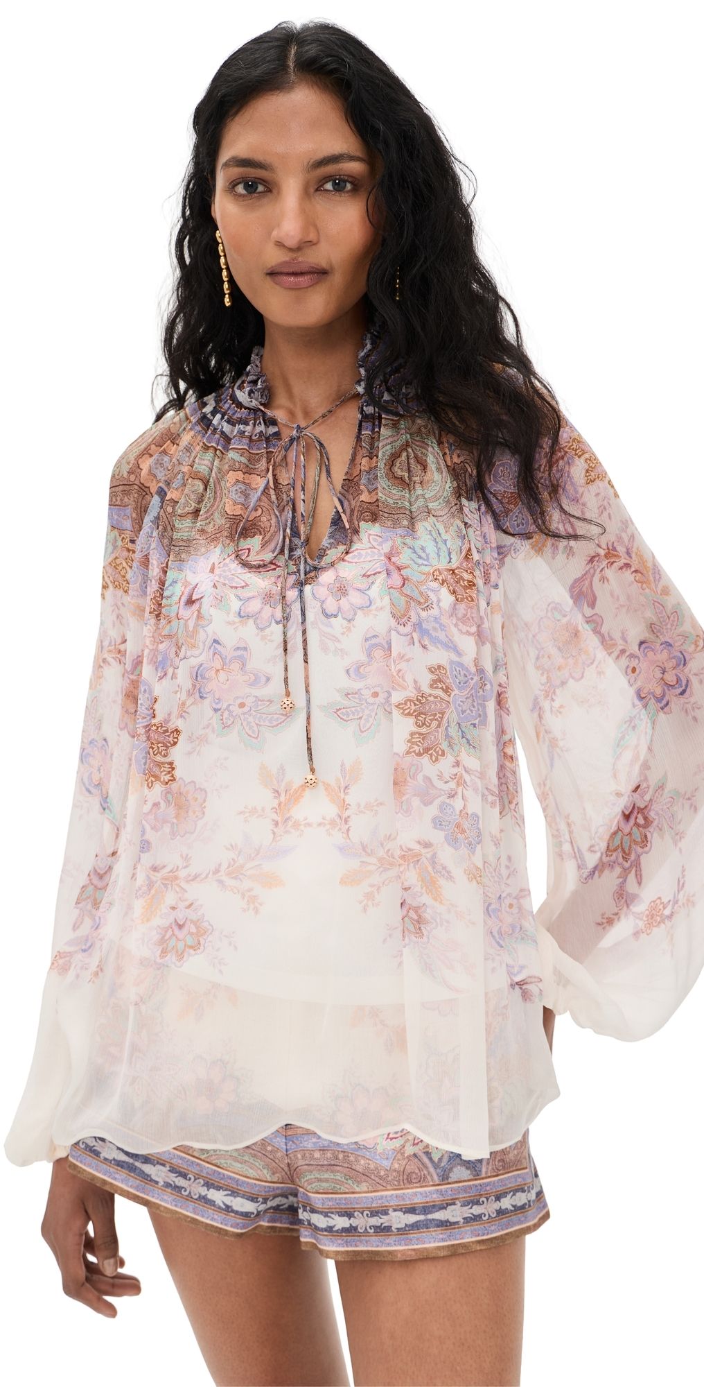 Zimmermann Luna Billow Blouse Cream Blue Paisley 0