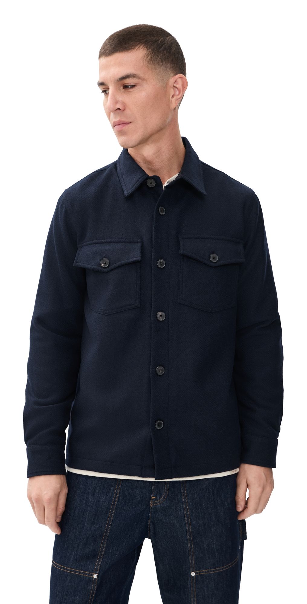 Portuguese Flannel Wool Field Shacket Navy L