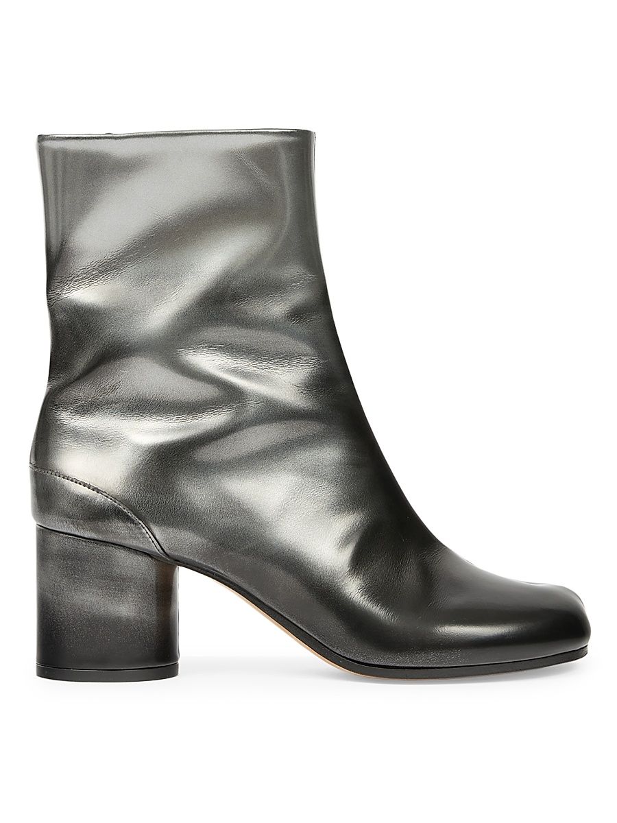 Women's Tabi 60MM Metallic Leather Ankle Boots - Silver Black - Size 8.5
