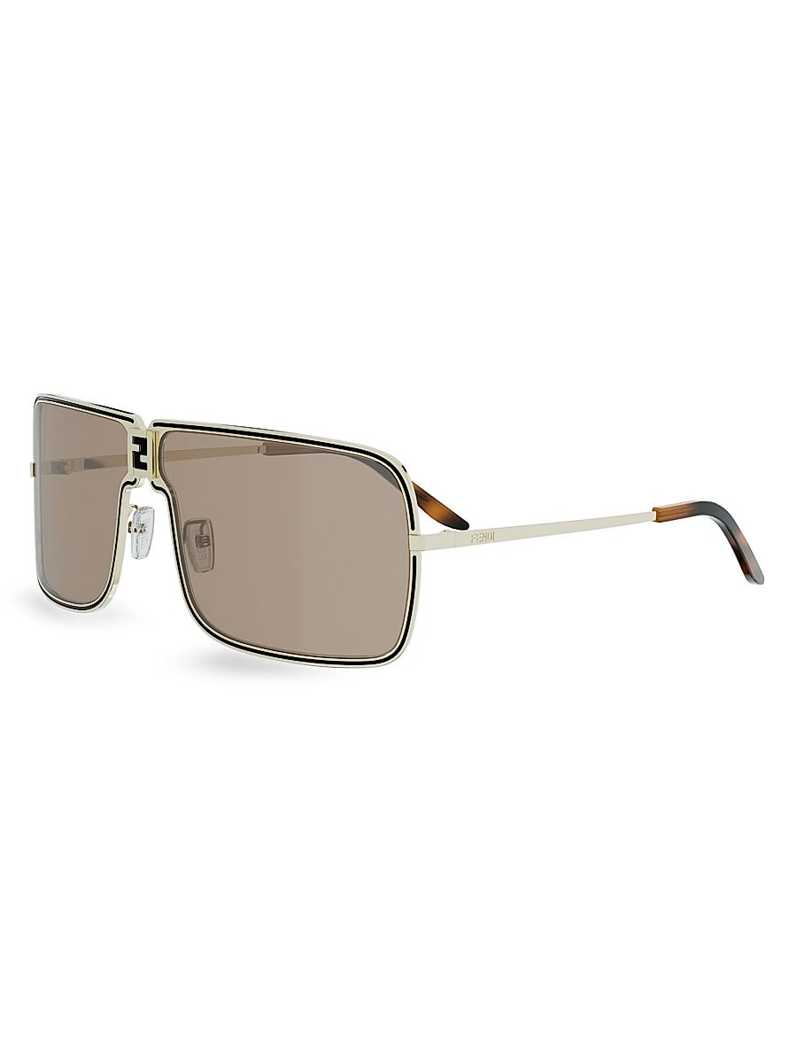 Men's 67MM Rectangular Sunglasses - Gold And Brown Mirror