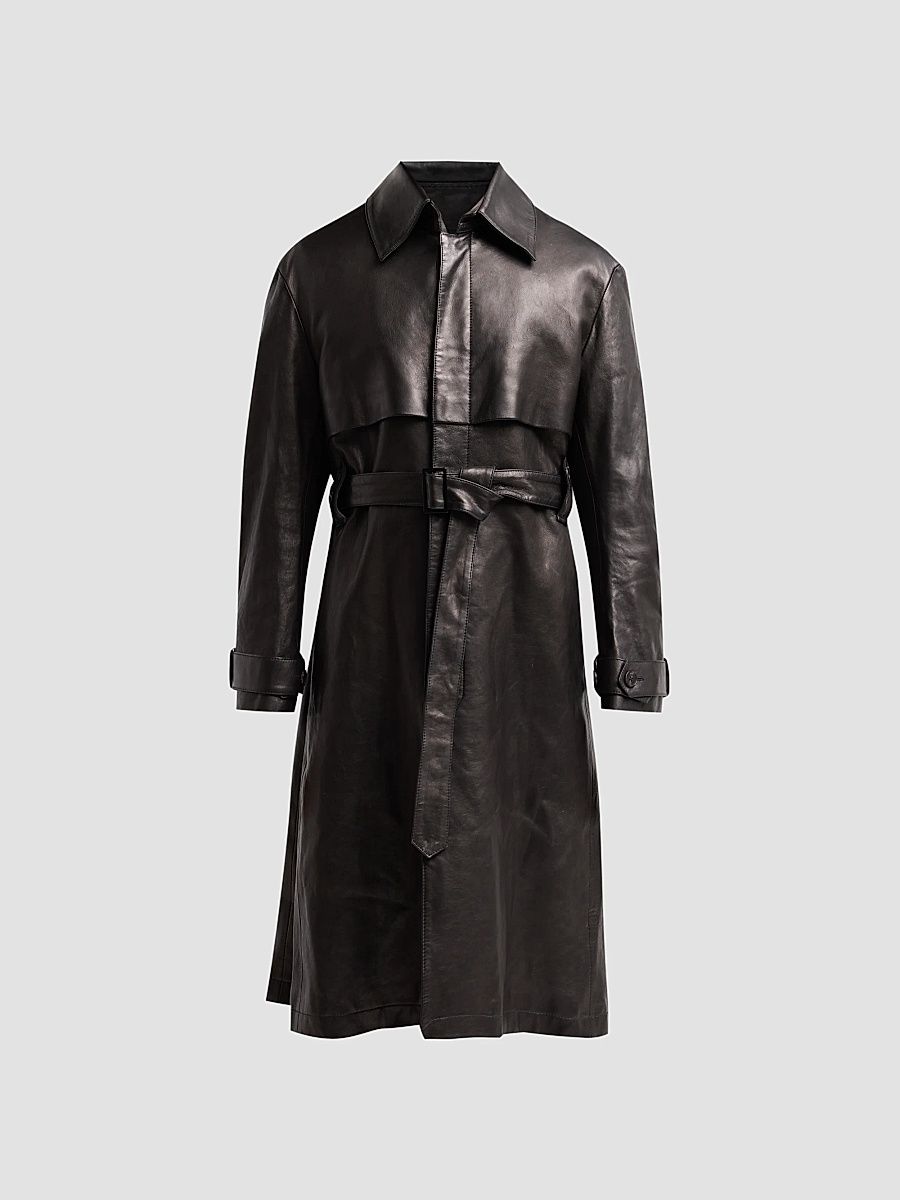 Men Lafayette Leather Longline Coat - Black - Size Large