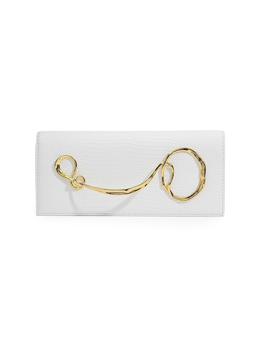 Women's Lizard-Embossed Leather Clutch - Pearl