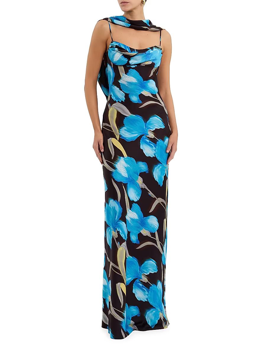Women's Ingrid Floral Draped Cowl Gown - Print - Size 4