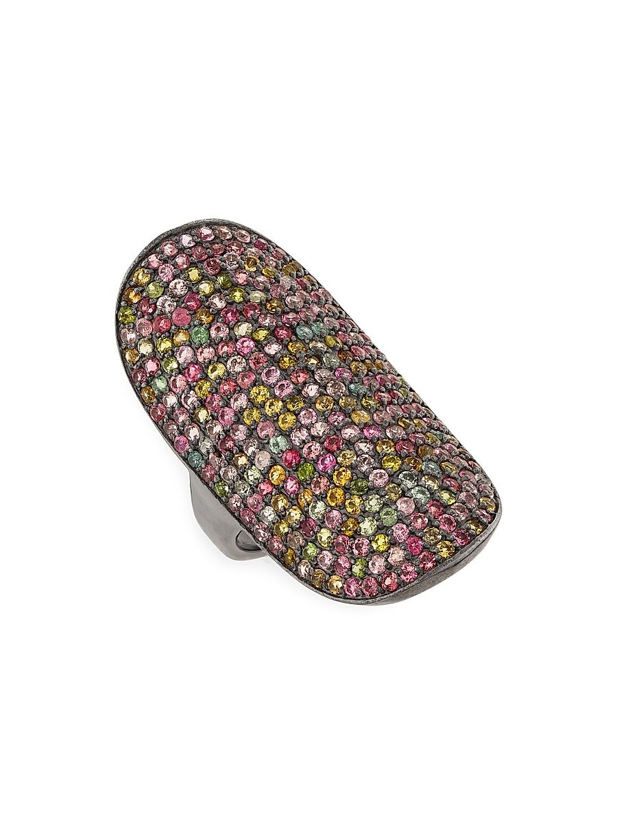 Women's Black Rhodium-Plated & Tourmaline Ring - Size 7