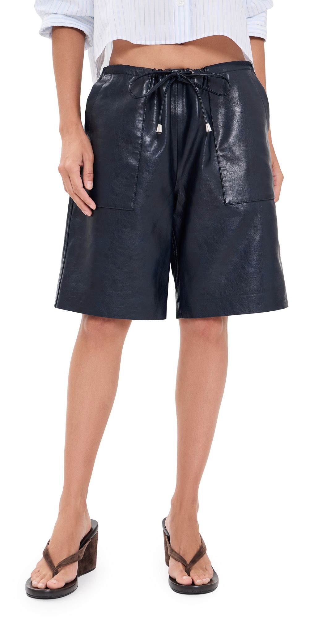 rag & bone Claire Faux Leather Shorts NAVY XL