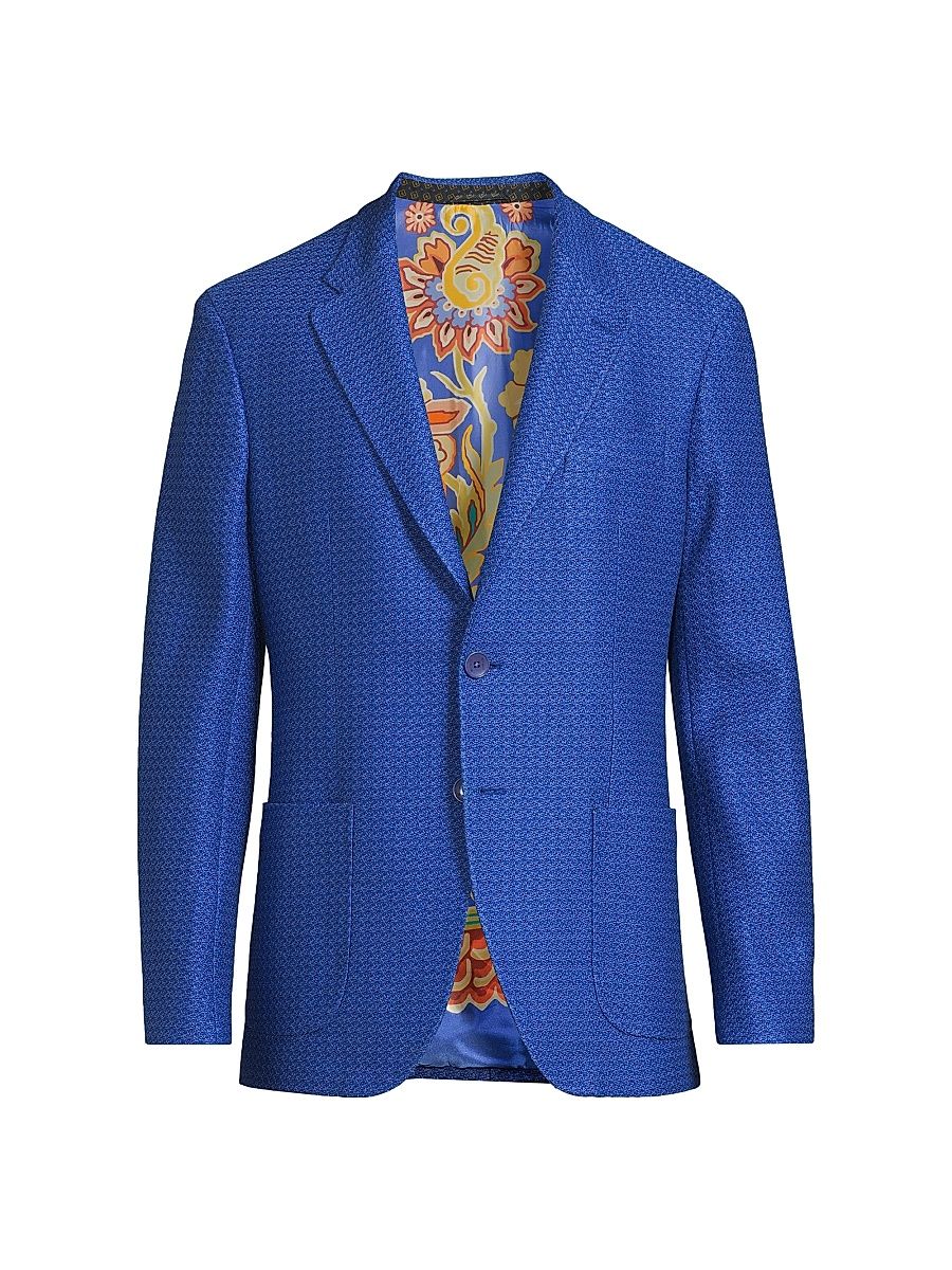Men's Textured Cotton Jacket - High Blue - Size 40