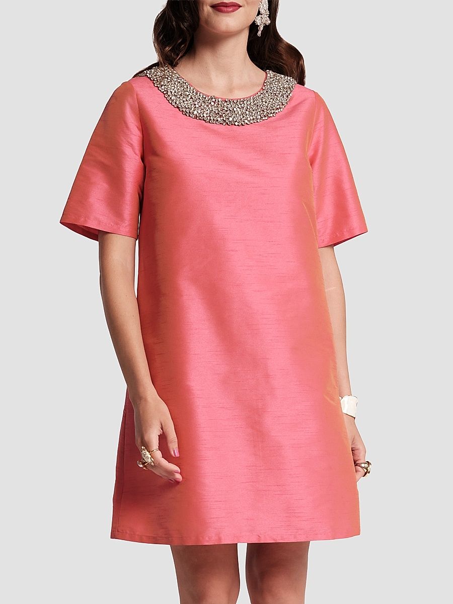 Women's Tabby Embellished Shift Mini Dress - Coral - Size Small