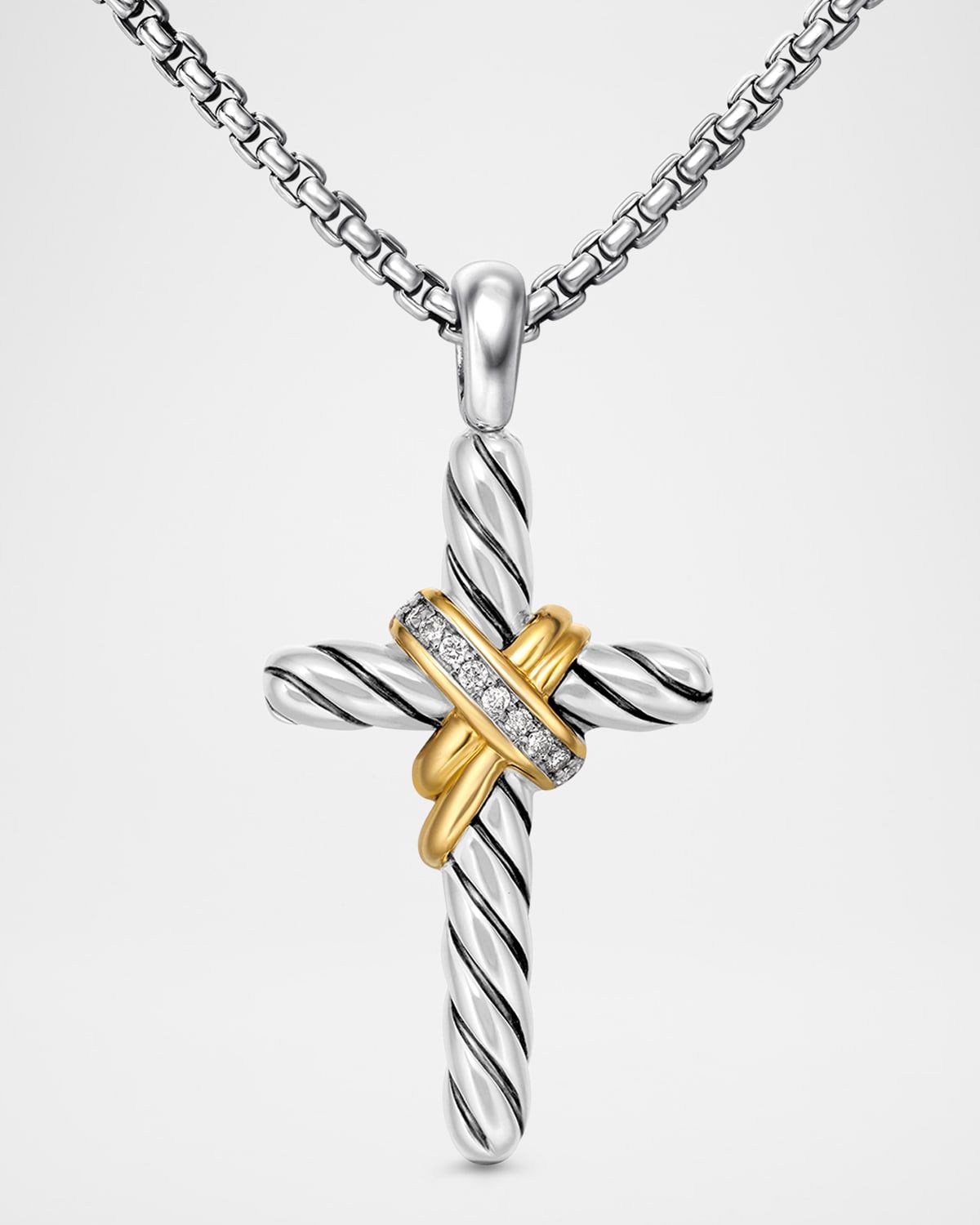 X Cross Necklace in Silver with Diamonds and 14K Gold