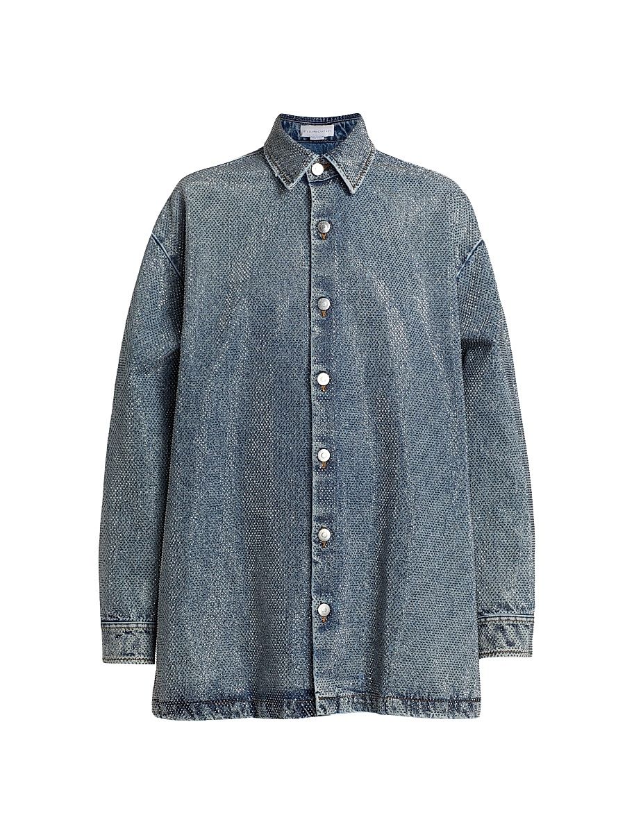 Women's Hotfix Denim Button-Front Oversized Shirt - Vintage Blue Denim - Size Large