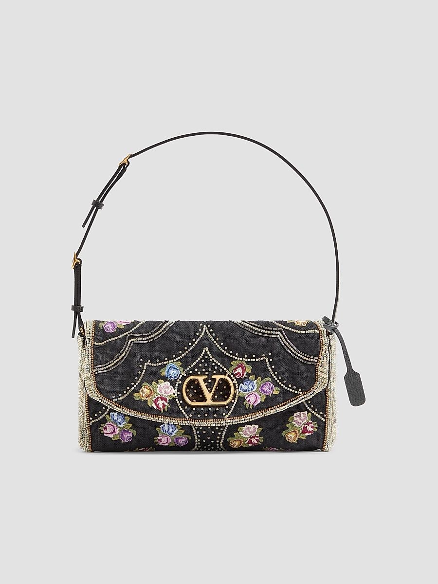 Valentino Women's DeVain Small Embroidered Shoulder Bag - Black Multi