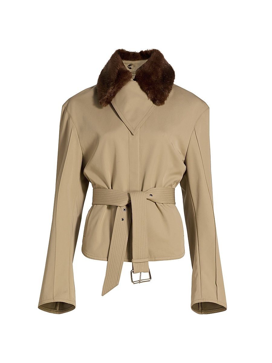 Women's Grow Henka Faux Fur-Trim Shirt Jacket - Beige Brown - Size XS