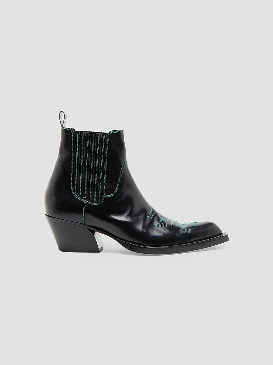 Men's Polished Leather Western Chelsea Boots - Black Green - Size 12
