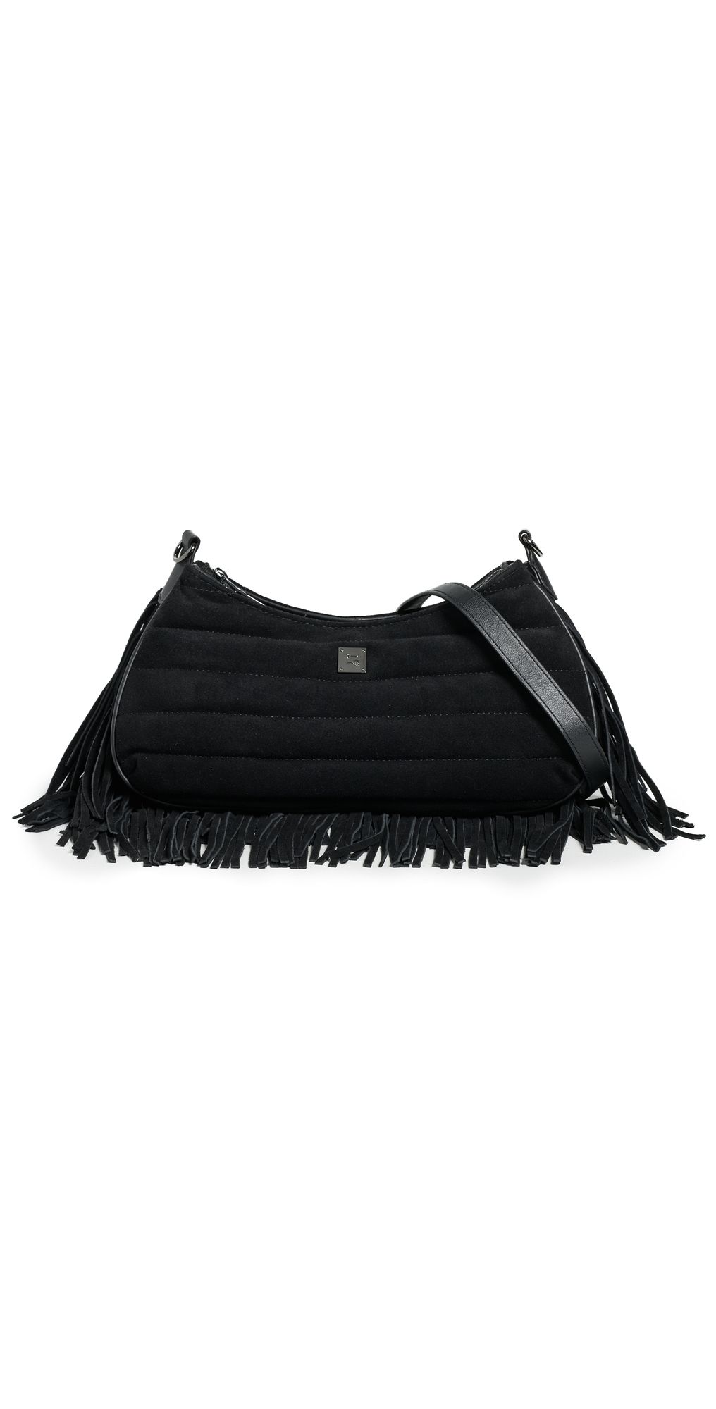 Think Royln Maverick Fringe Suede Crossbody Bag Black Suede One Size