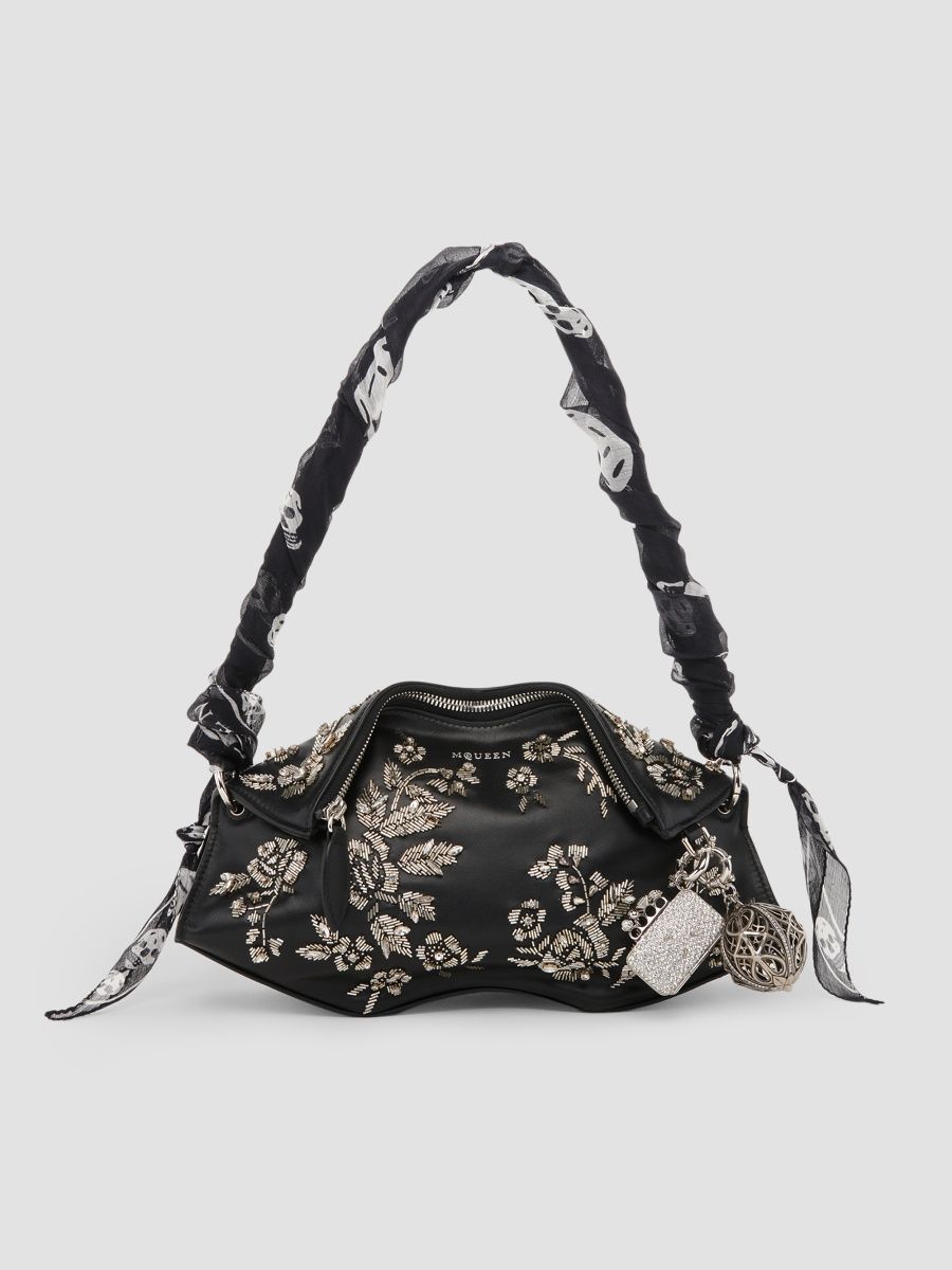 McQueen Women's Manta Embellished Leather Clutch - Black Silver