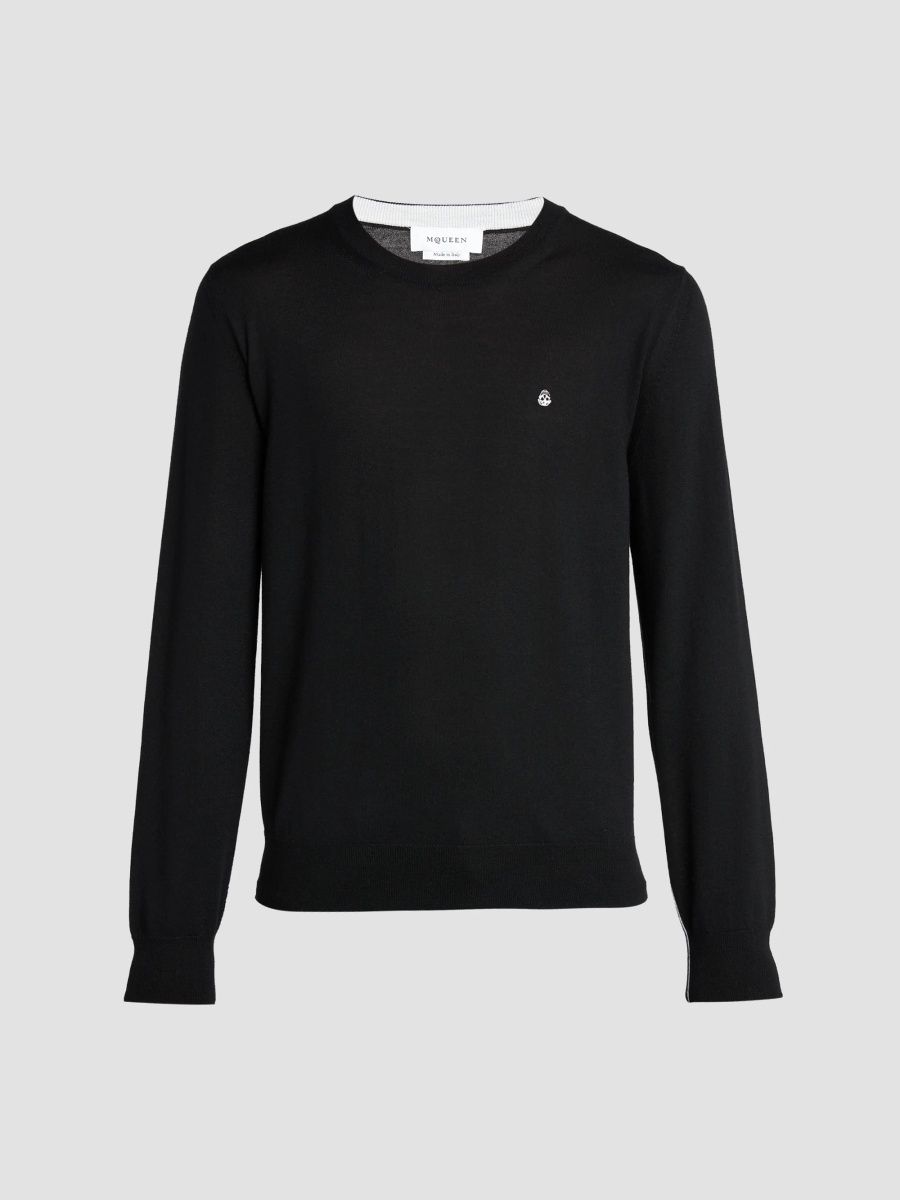 McQueen Men's Logo Wool Sweater - Black - Size 38