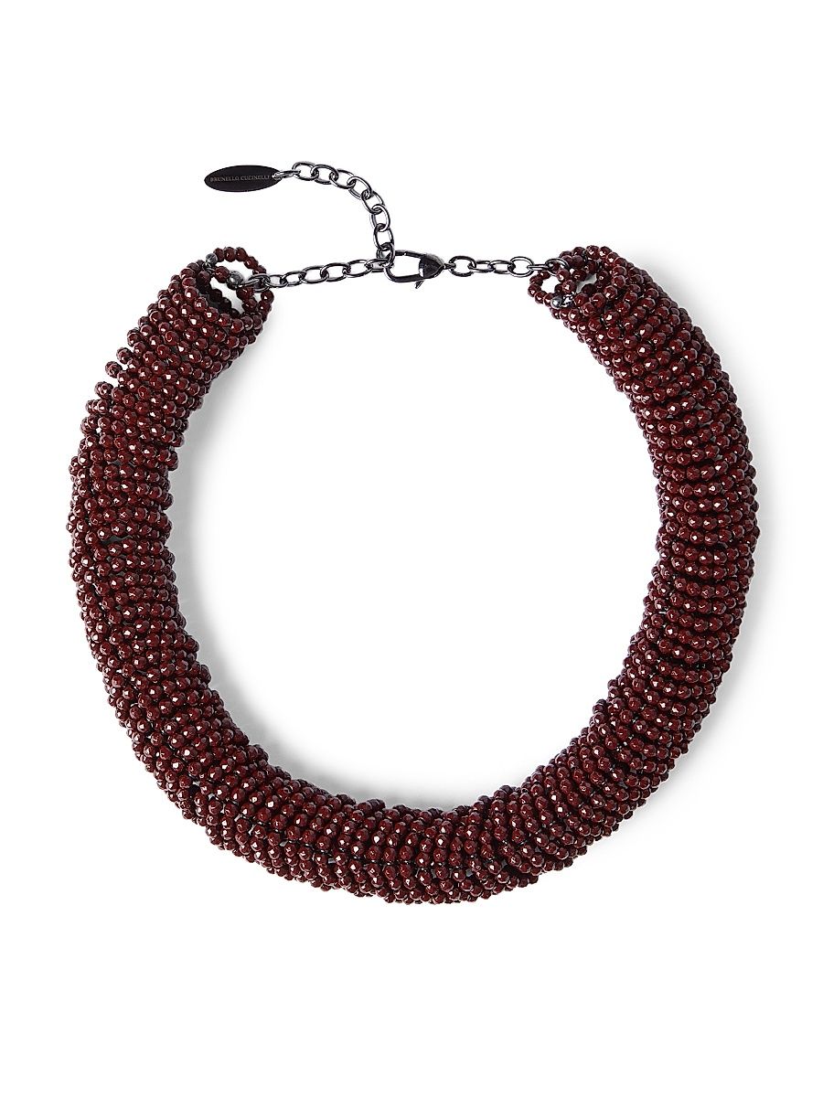 Women's Hematite and Sterling Silver Choker - Red