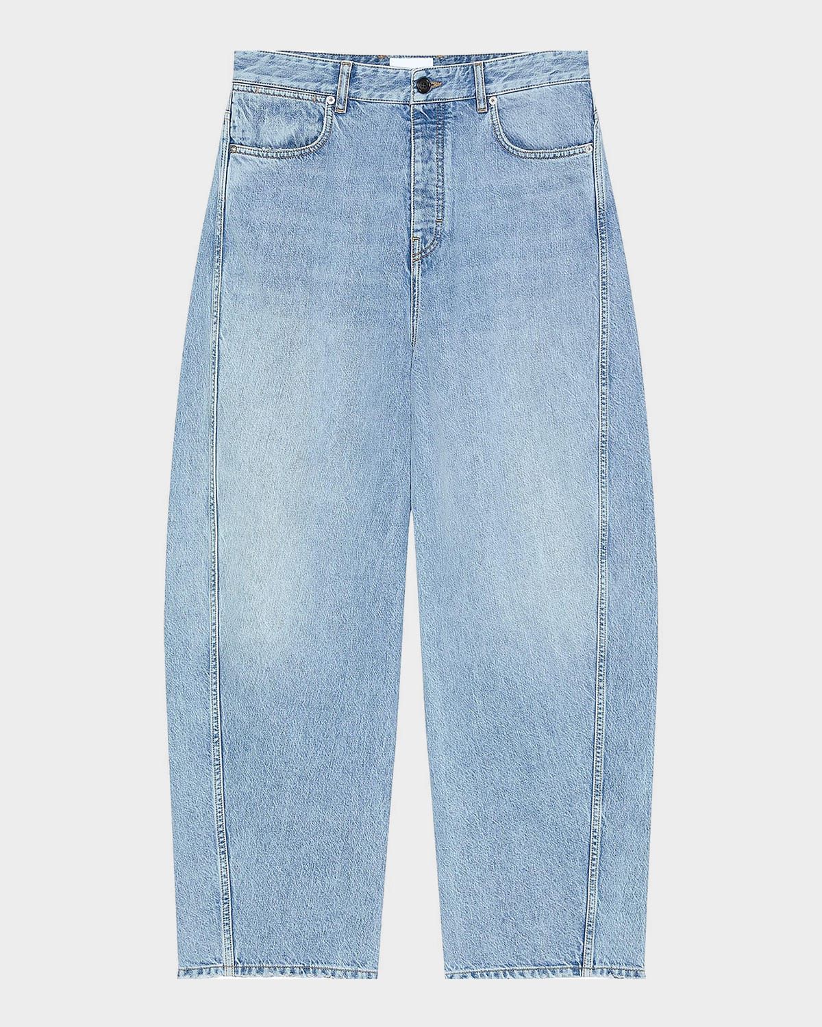 Men & apos;s Stone-Washed Barrel-Leg Jeans