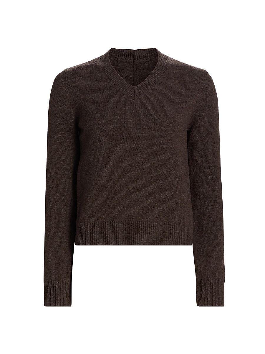 Women's V-Neck Wool-Blend Sweater - Brown - Size XS