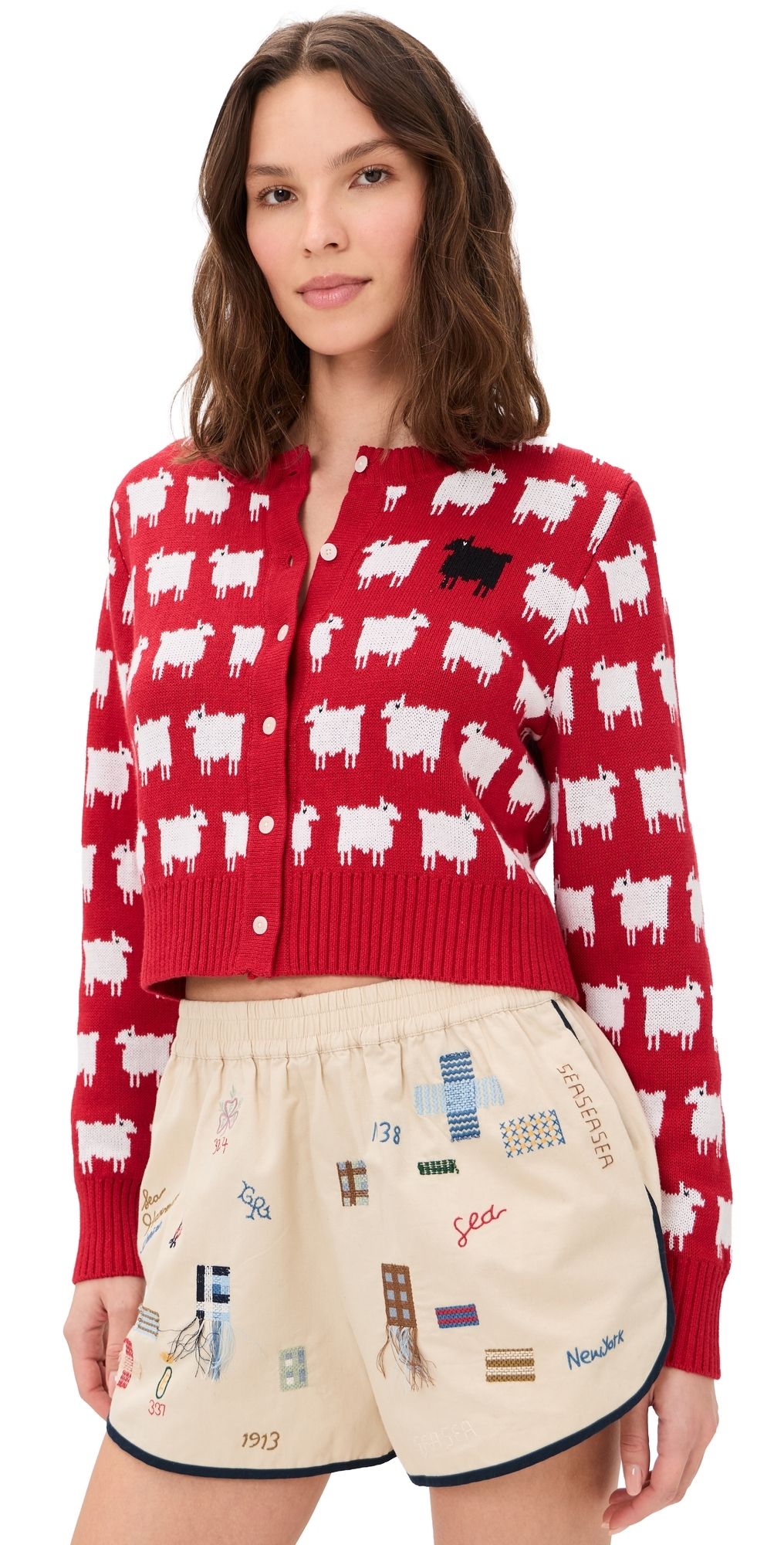 Rowing Blazers Cropped Sheep Cardigan Diana Red S