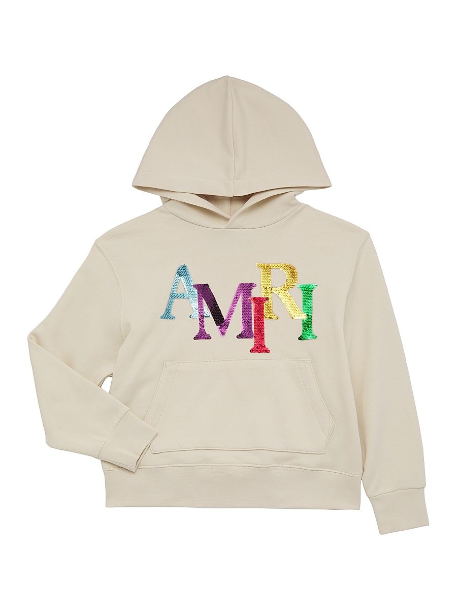 Little Girl's & Girl's Sequined Staggered Logo Hoodie - Alabaster - Size 4