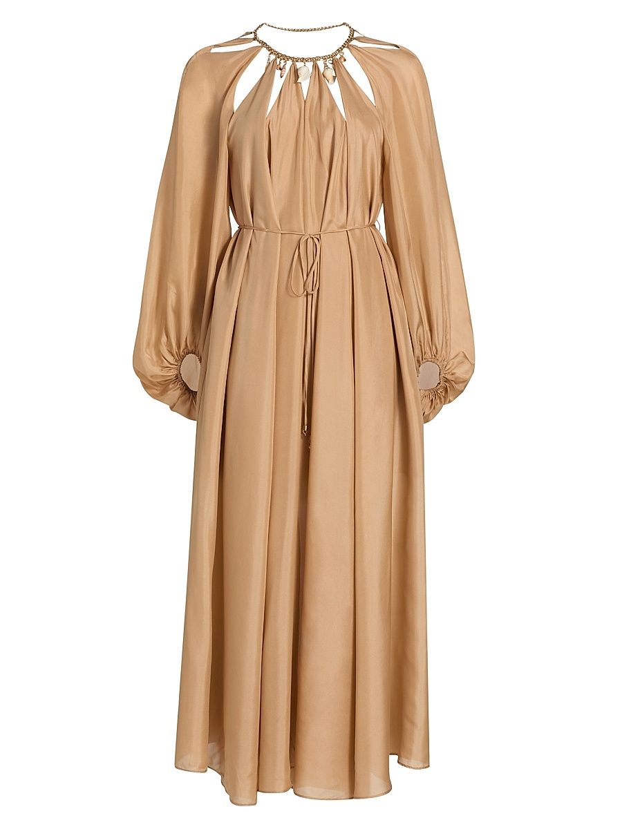 Women's Mahon Silk Blouson-Sleeve Maxi Dress - Champagne - Size 2