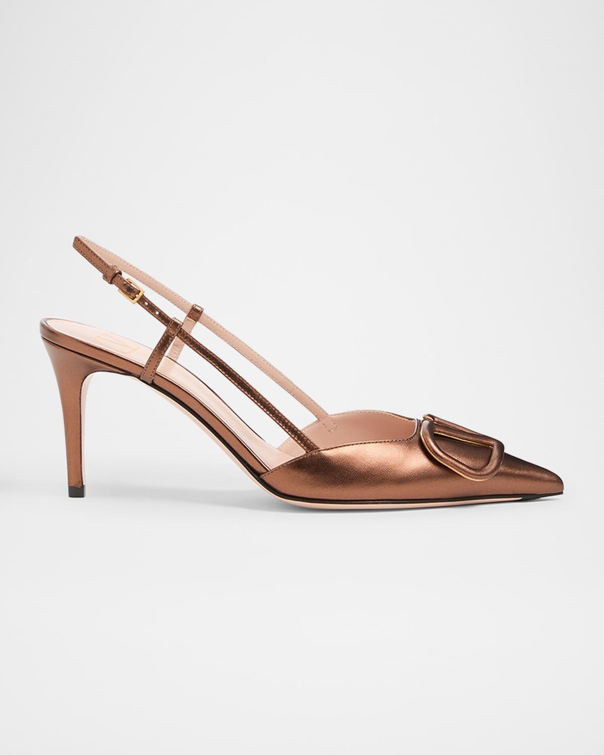 V-Logo Metallic Leather Slingback Pumps